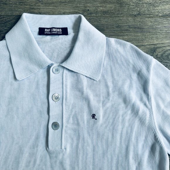 Raf Simons, Men's Cotton Sweater Polo, Light Blue, M - Picture 3 of 10